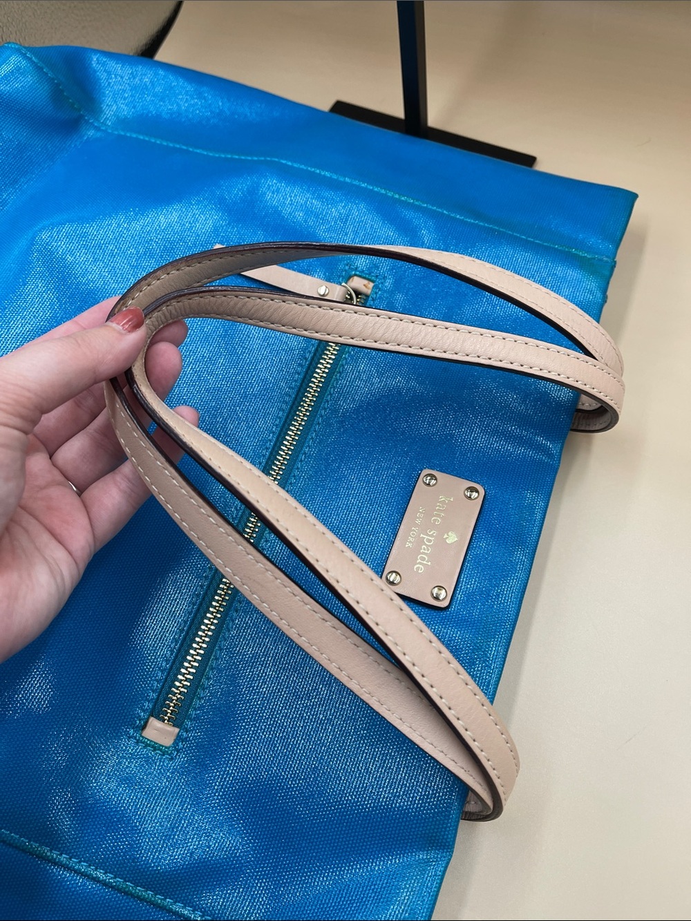 kate spade Turquoise Blue Tote with Tan Straps - Picture 10 of 10